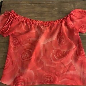 Off Shoulder Sheer Rose Top Y2K